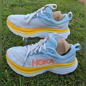 Hoka Light Blue and Yellow Women's Running Shoe Bondi 8 Size 7